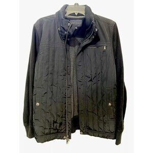 Banana Republic Jacket Men's Medium Quilted Front  Fleece Arms Hood Black EUC